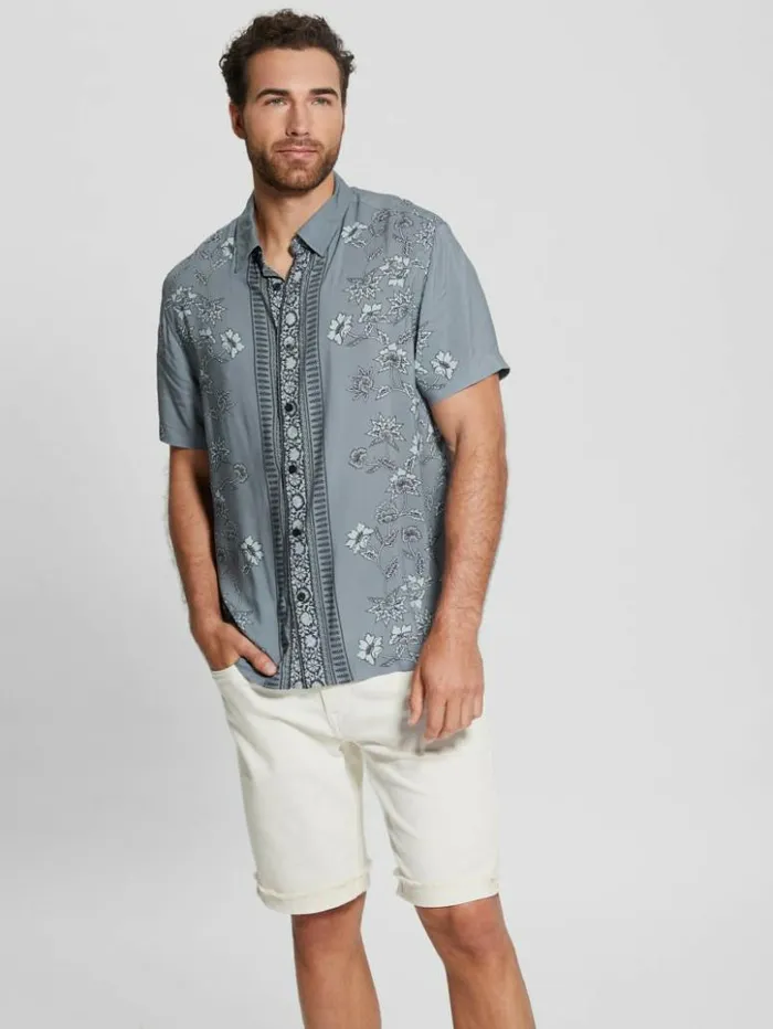 Men GUESS Shirts Eco Rayon Moroccan Floral Shirt Moroccan Border