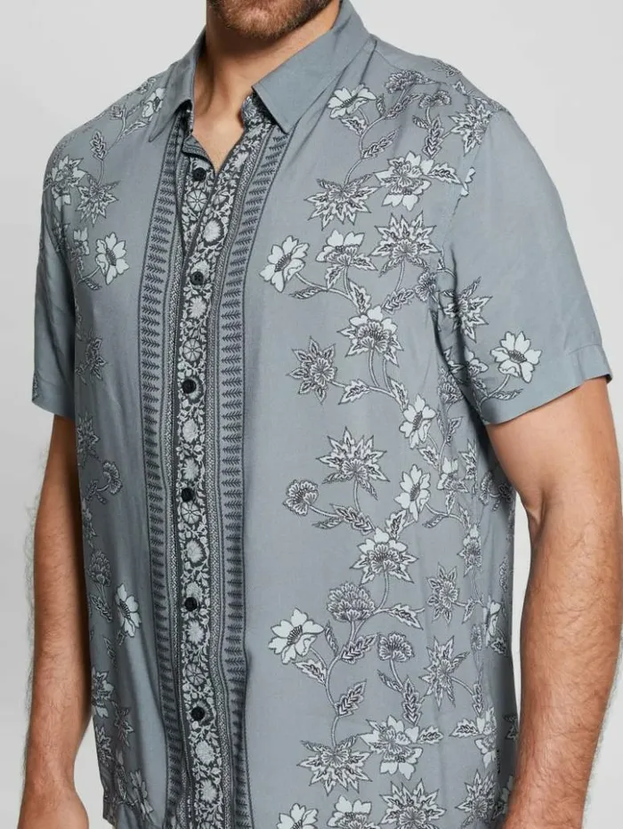 Men GUESS Shirts Eco Rayon Moroccan Floral Shirt Moroccan Border