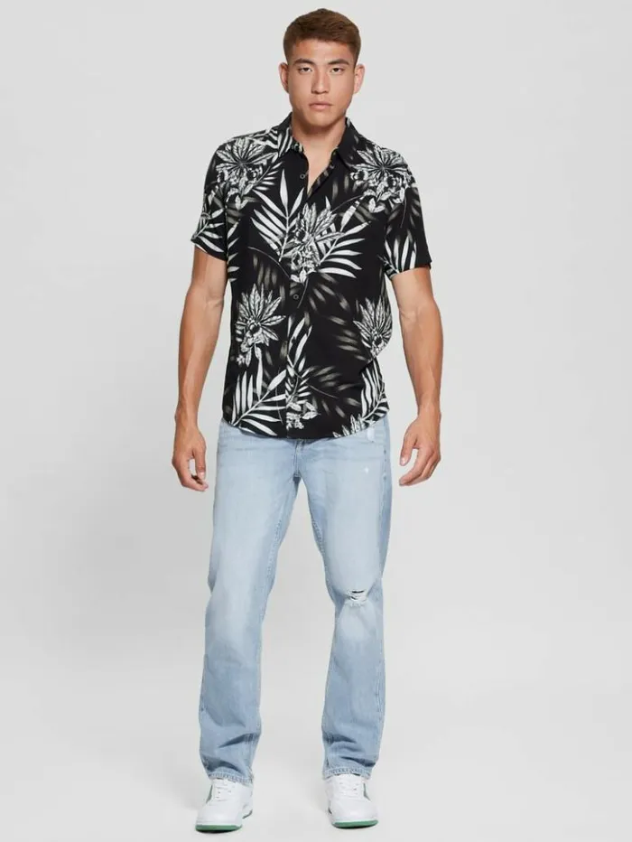 Men GUESS Shirts Eco Rayon Palm Shirt Moroccan Palm