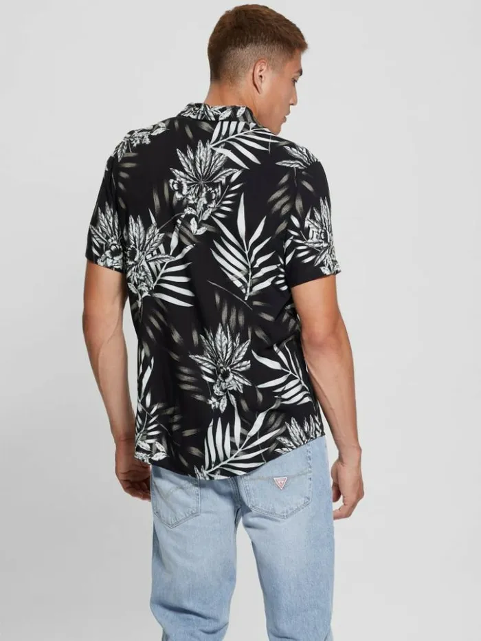 Men GUESS Shirts Eco Rayon Palm Shirt Moroccan Palm