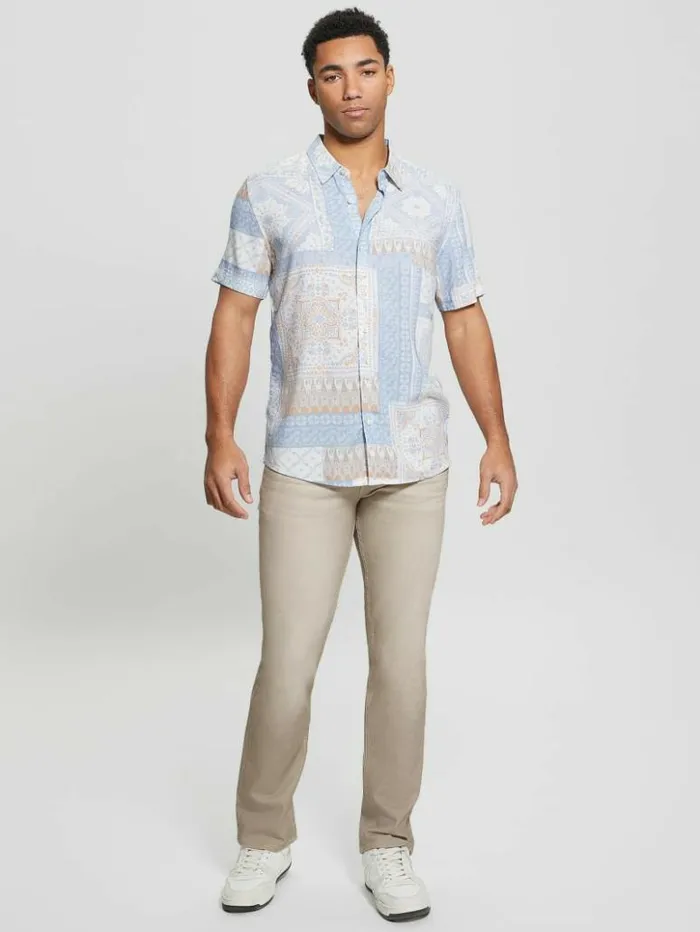 Men GUESS Shirts Eco Rayon Patchwork Shirt Patchwork Tile