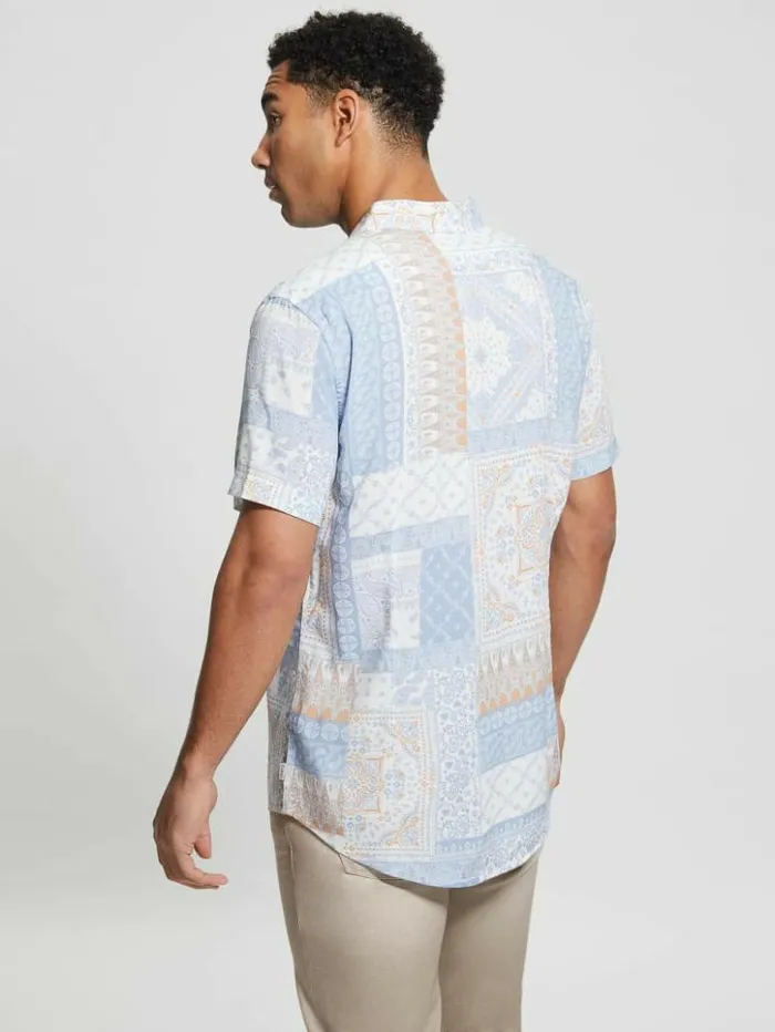 Men GUESS Shirts Eco Rayon Patchwork Shirt Patchwork Tile