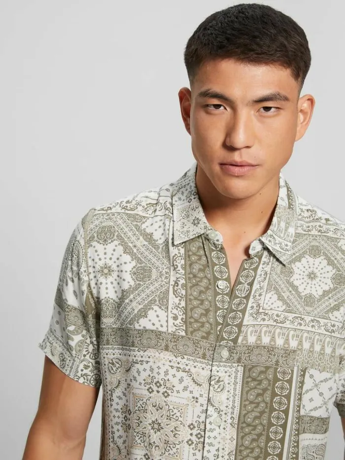 Men GUESS Shirts Eco Rayon Patchwork Shirt Patchwork Tile Green