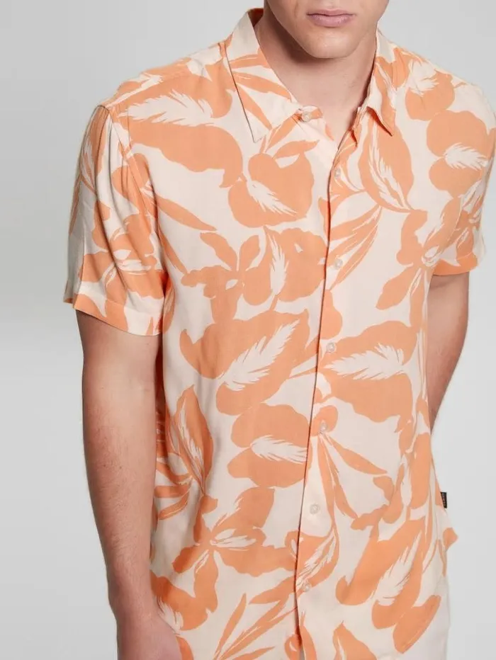Men GUESS Shirts Eco Rayon Retro Palm Shirt Retro Palm Peach