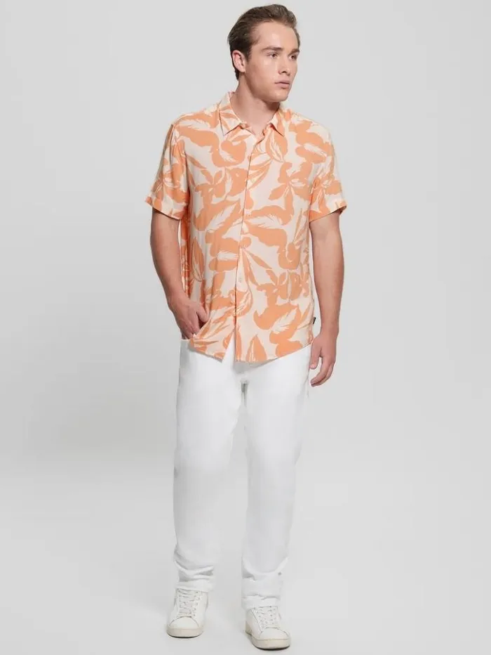 Men GUESS Shirts Eco Rayon Retro Palm Shirt Retro Palm Peach