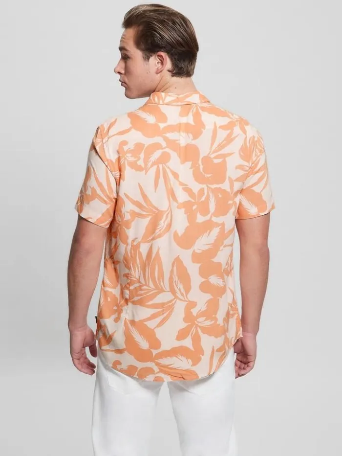 Men GUESS Shirts Eco Rayon Retro Palm Shirt Retro Palm Peach