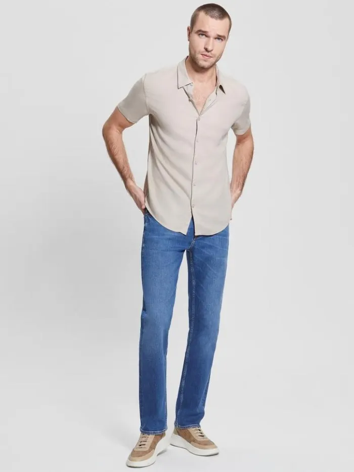 Men GUESS Shirts Eco Rayon Solid Shirt Pasadena Stone