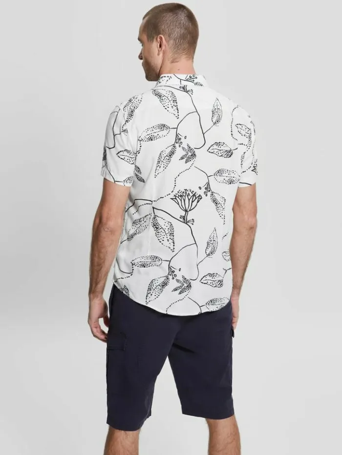 Men GUESS Shirts Eco Rayon Stencil Flower Shirt Stencil Floral Salt White