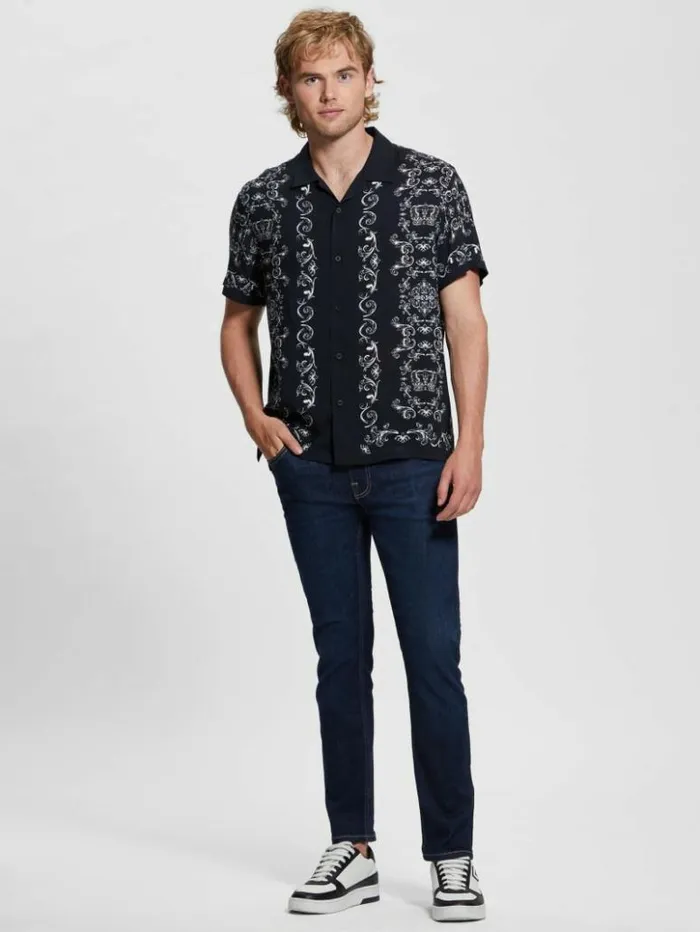 Men GUESS Shirts Eco Royal Scroll Shirt Royal Scroll