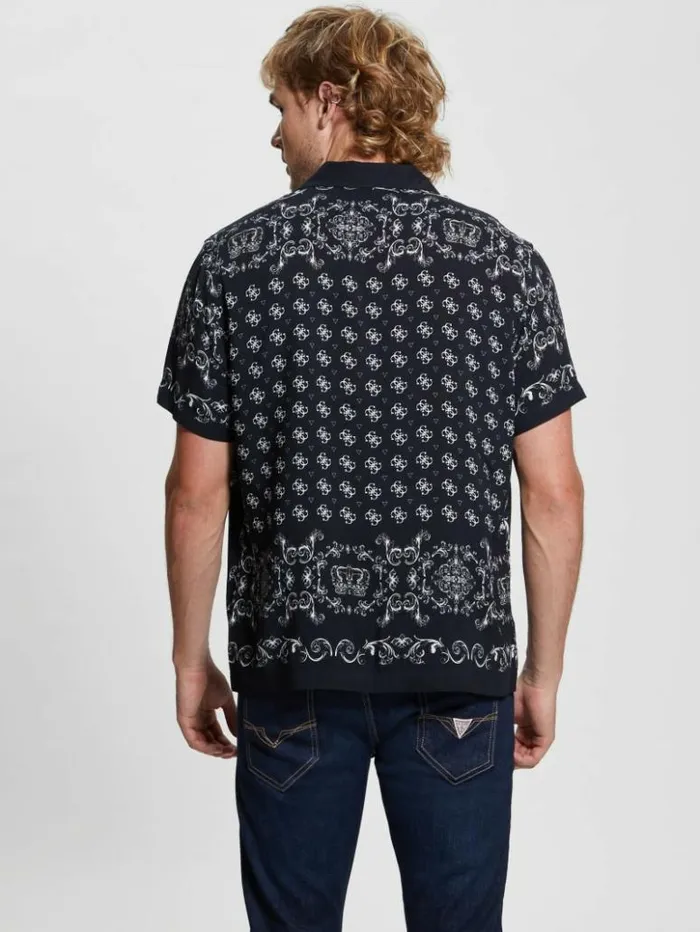Men GUESS Shirts Eco Royal Scroll Shirt Royal Scroll