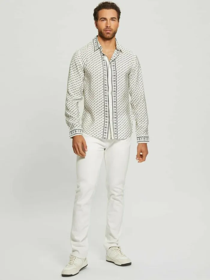 Men GUESS Shirts Eco Sandwash Bandana Shirt Sashiko Bandana Off White