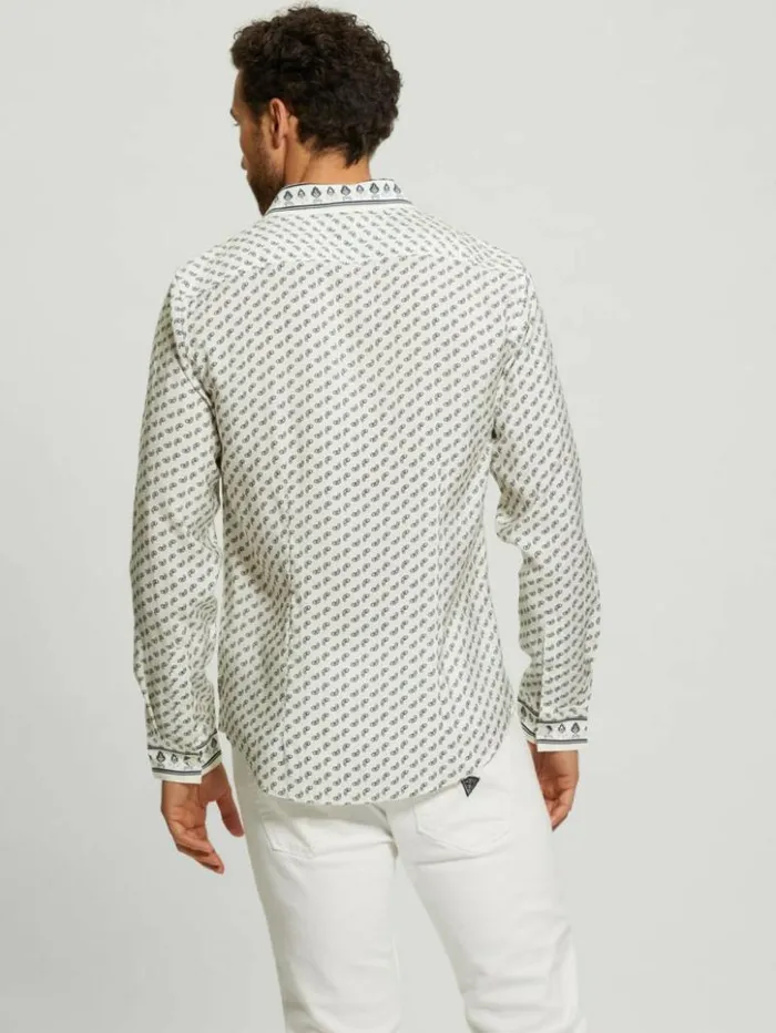 Men GUESS Shirts Eco Sandwash Bandana Shirt Sashiko Bandana Off White