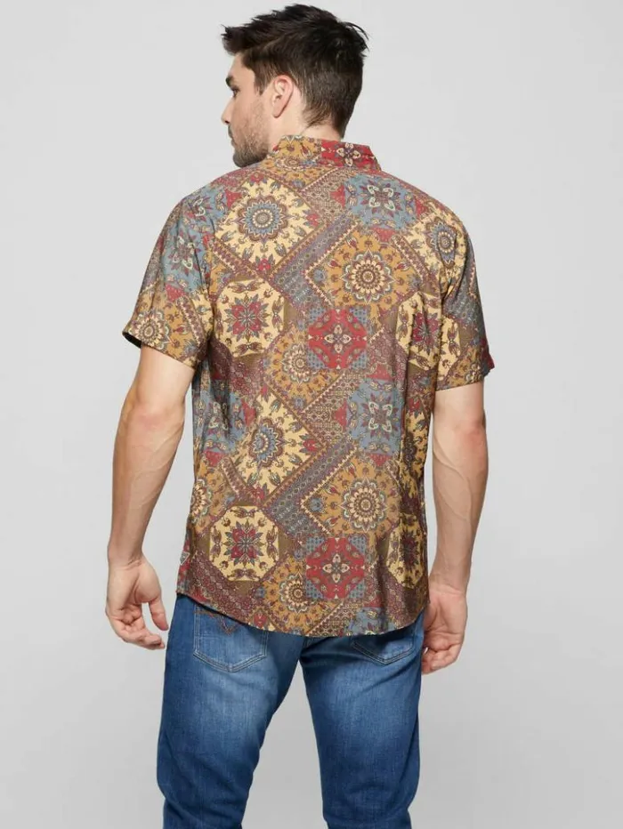 Men GUESS Shirts Eco Sandwash Shashiko Shirt Free Spirit Shashiko Red