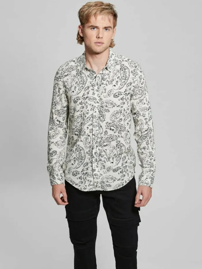 Men GUESS Shirts Eco Vintage Paisley Shirt Vintage Paisley Salt Whit