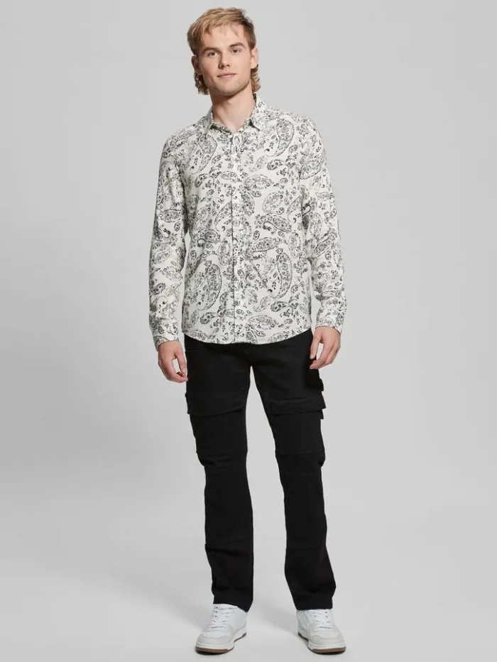 Men GUESS Shirts Eco Vintage Paisley Shirt Vintage Paisley Salt Whit