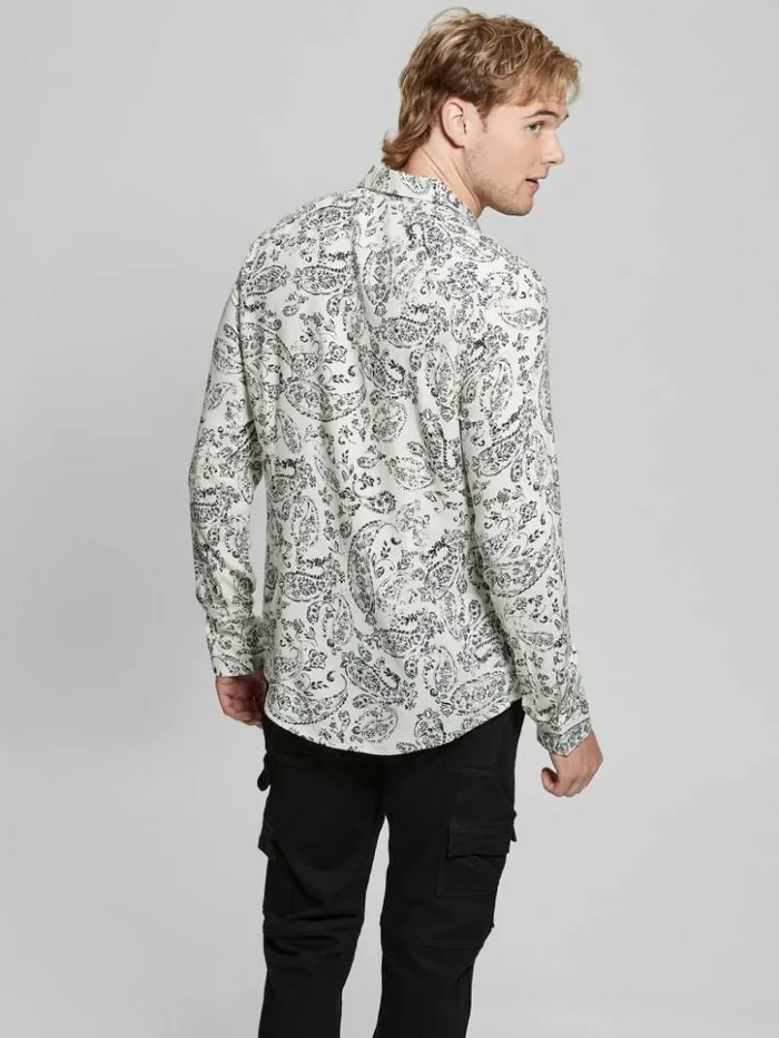 Men GUESS Shirts Eco Vintage Paisley Shirt Vintage Paisley Salt Whit