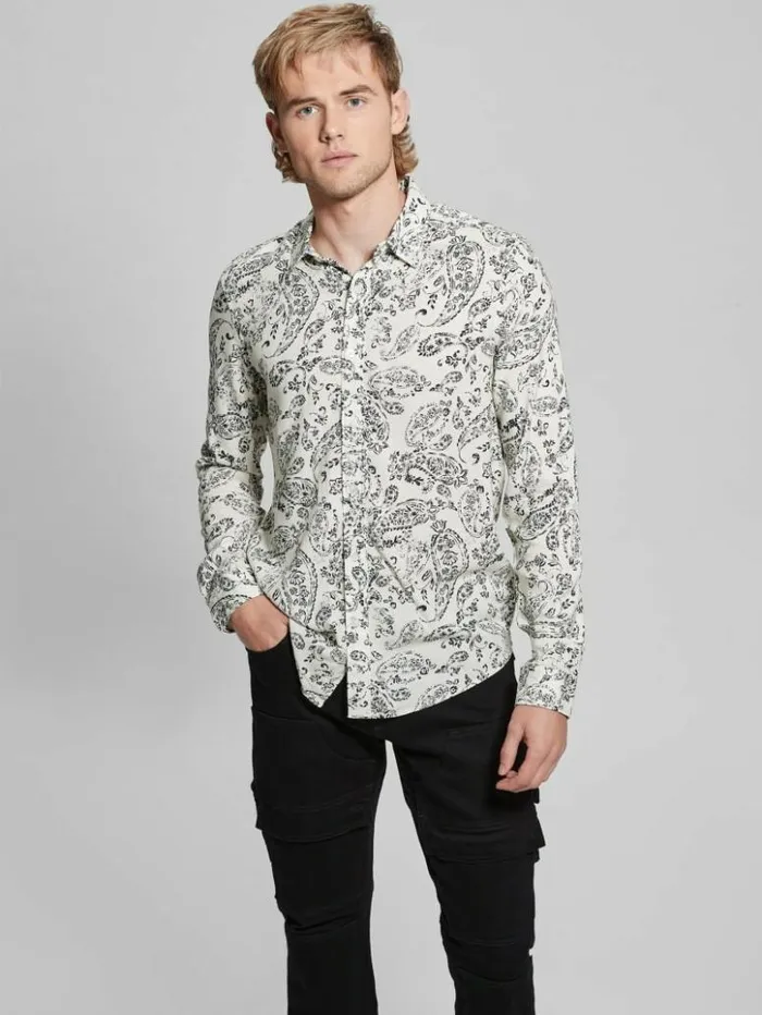 Men GUESS Shirts Eco Vintage Paisley Shirt Vintage Paisley Salt Whit