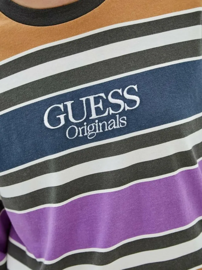 Men GUESS Shirts GUESS Originals Block Striped Tee Pure White Multi