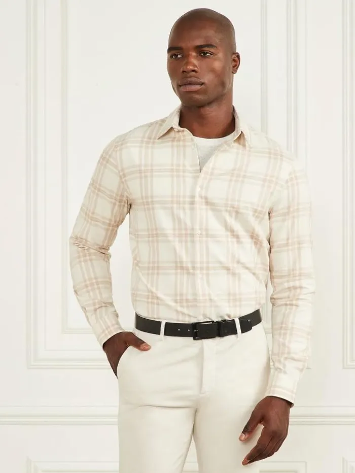 Men GUESS Shirts Joe Plaid Shirt Creambeigepink Check