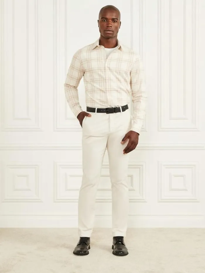 Men GUESS Shirts Joe Plaid Shirt Creambeigepink Check
