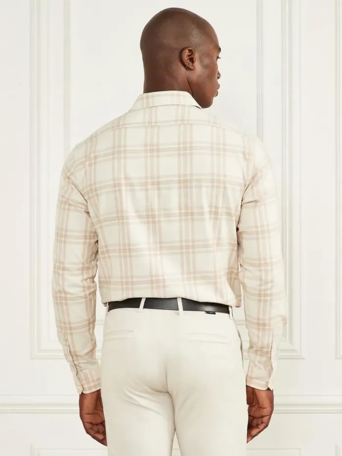 Men GUESS Shirts Joe Plaid Shirt Creambeigepink Check