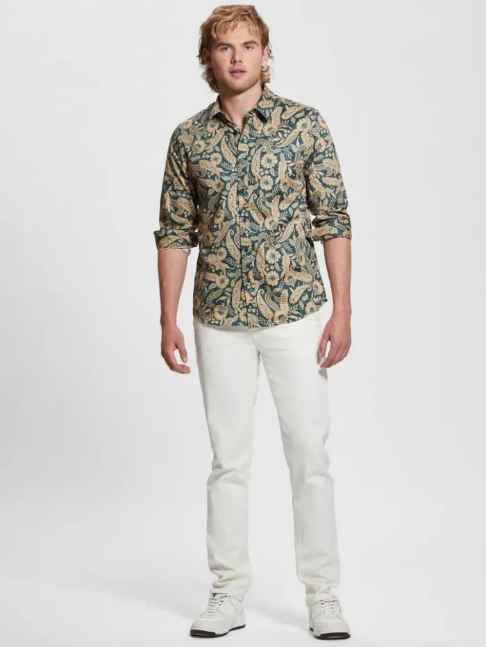 Men GUESS Shirts Luxe Paisley Shirt Paisley Floral Green