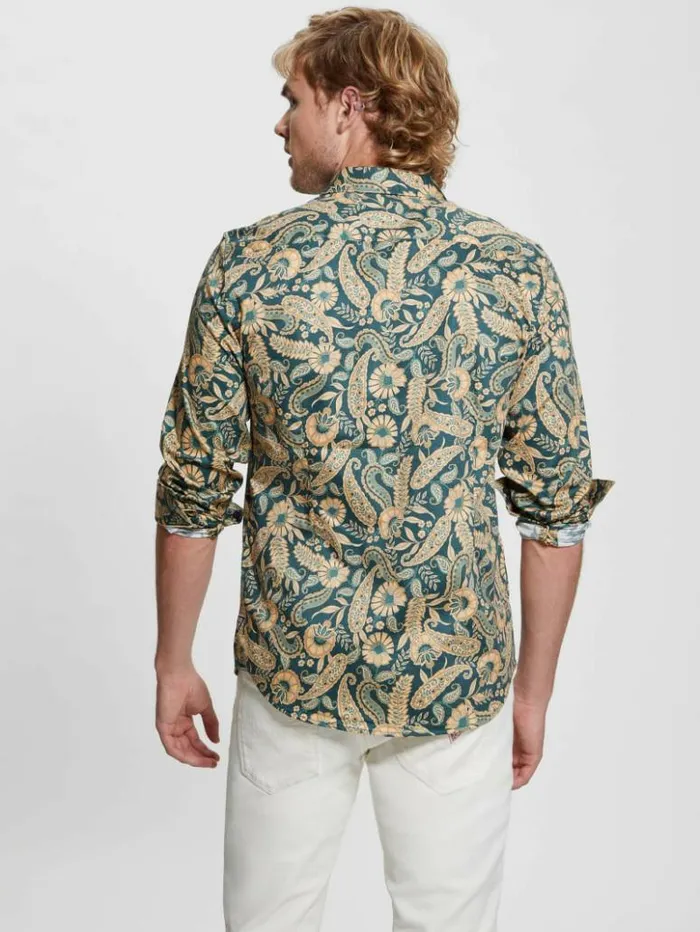 Men GUESS Shirts Luxe Paisley Shirt Paisley Floral Green