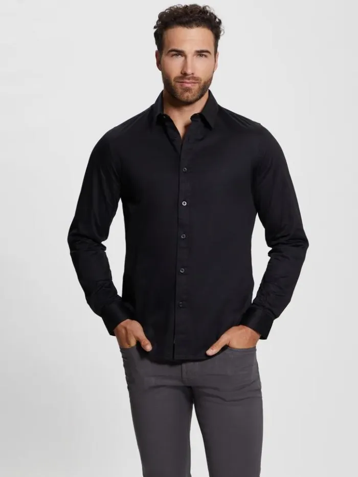 Men GUESS Shirts Luxe Stretch Shirt Black