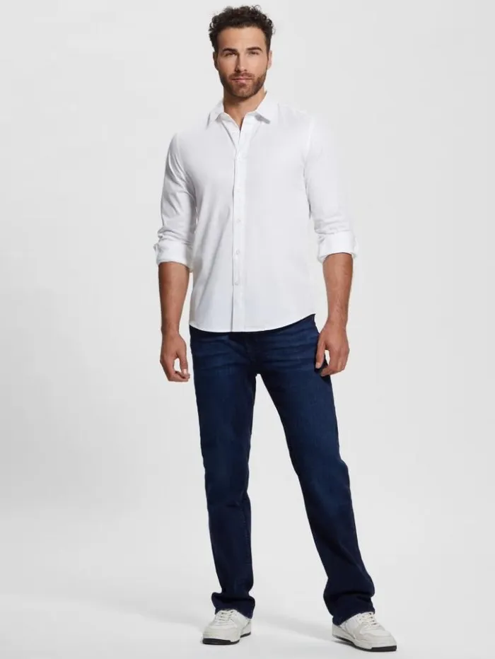 Men GUESS Shirts Luxe Stretch Shirt Pure White