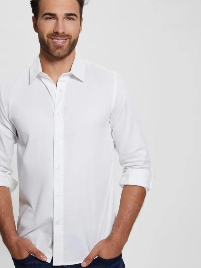 Men GUESS Shirts Luxe Stretch Shirt Pure White