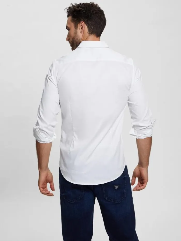 Men GUESS Shirts Luxe Stretch Shirt Pure White