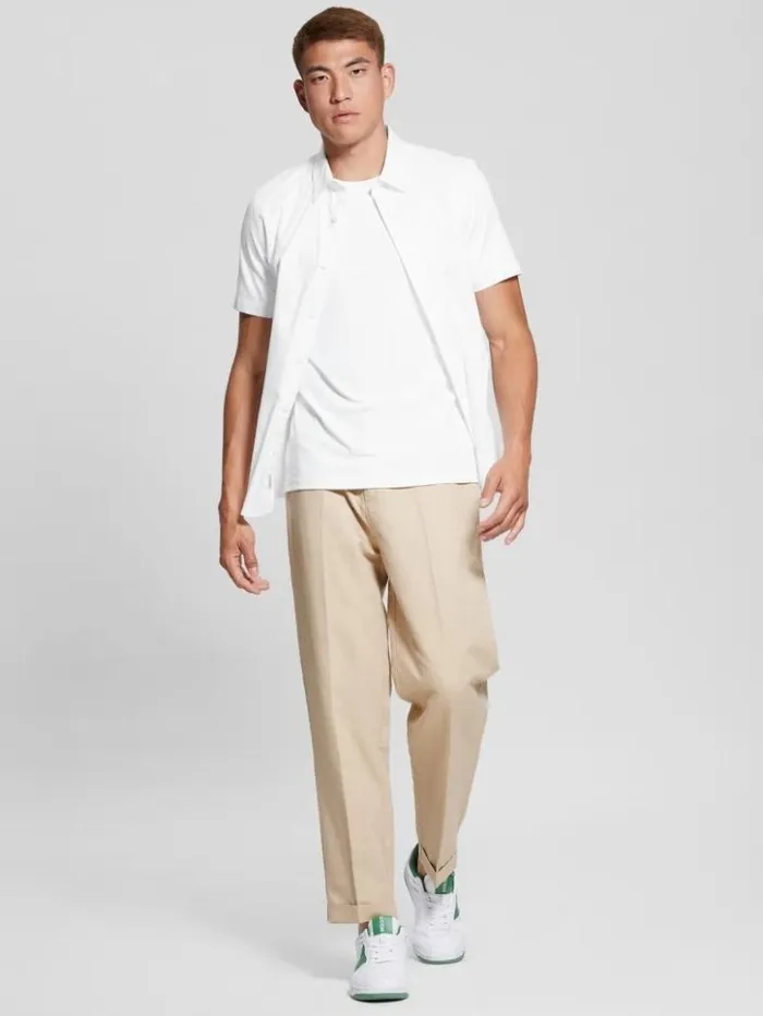 Men GUESS Shirts Luxe Stretch ShortSleeve Shirt Pure White