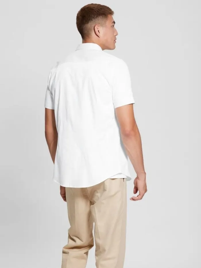 Men GUESS Shirts Luxe Stretch ShortSleeve Shirt Pure White