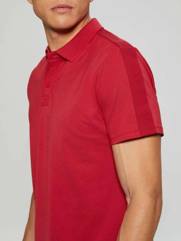 Men GUESS Shirts Paul Pique Tape Polo Shirt Chili Red