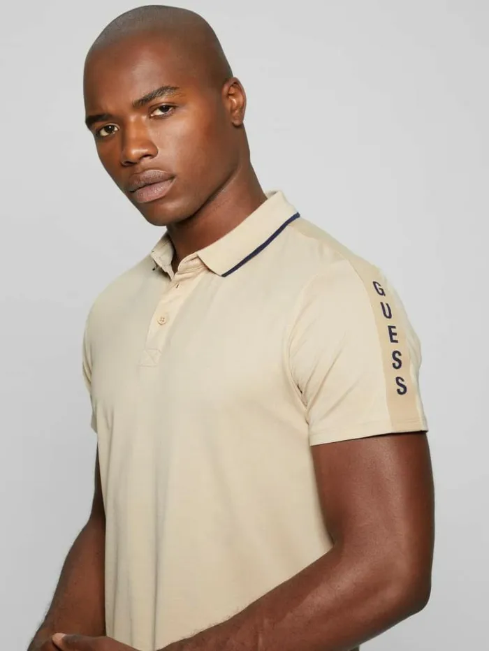 Men GUESS Shirts Paul Pique Tape Polo Shirt Neutral Sand