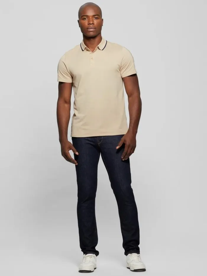 Men GUESS Shirts Paul Pique Tape Polo Shirt Neutral Sand