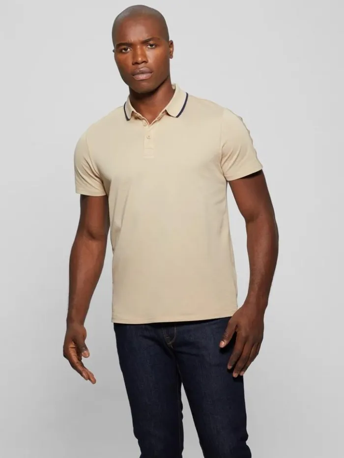 Men GUESS Shirts Paul Pique Tape Polo Shirt Neutral Sand