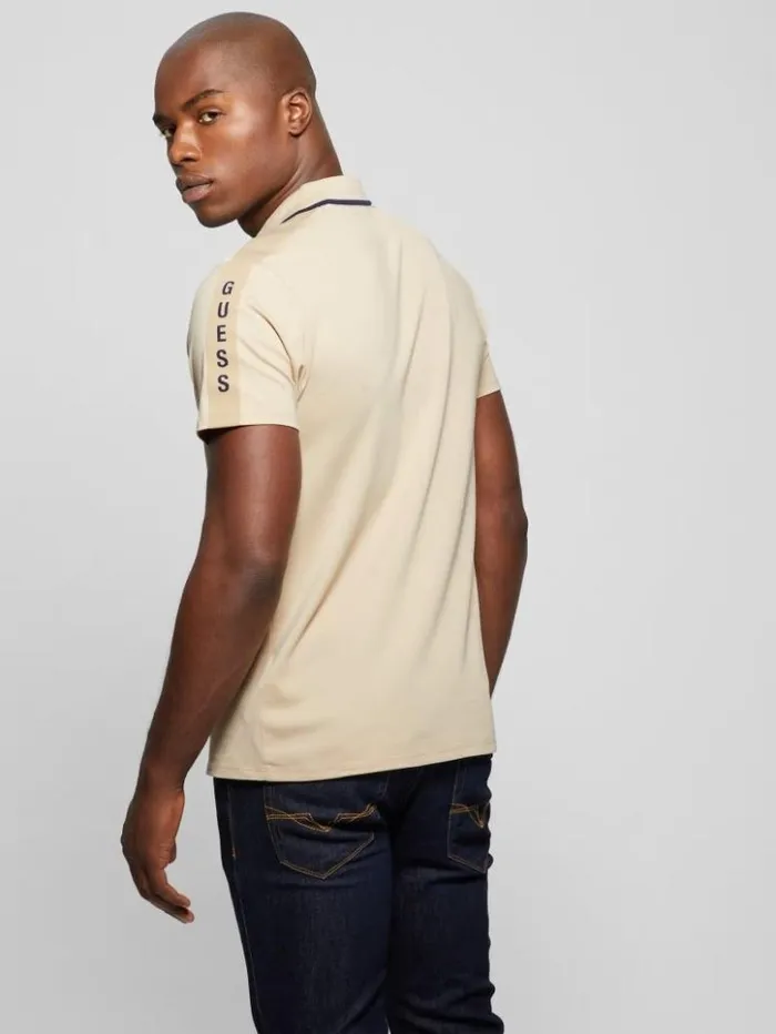 Men GUESS Shirts Paul Pique Tape Polo Shirt Neutral Sand