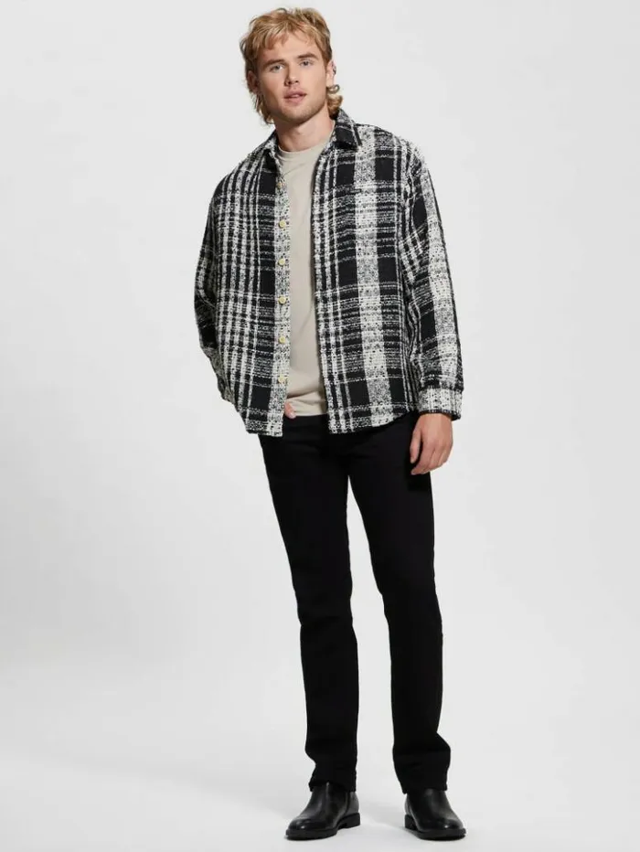 Men GUESS Shirts Soyer Plaid Heavyweight Shirt Salt White Multi