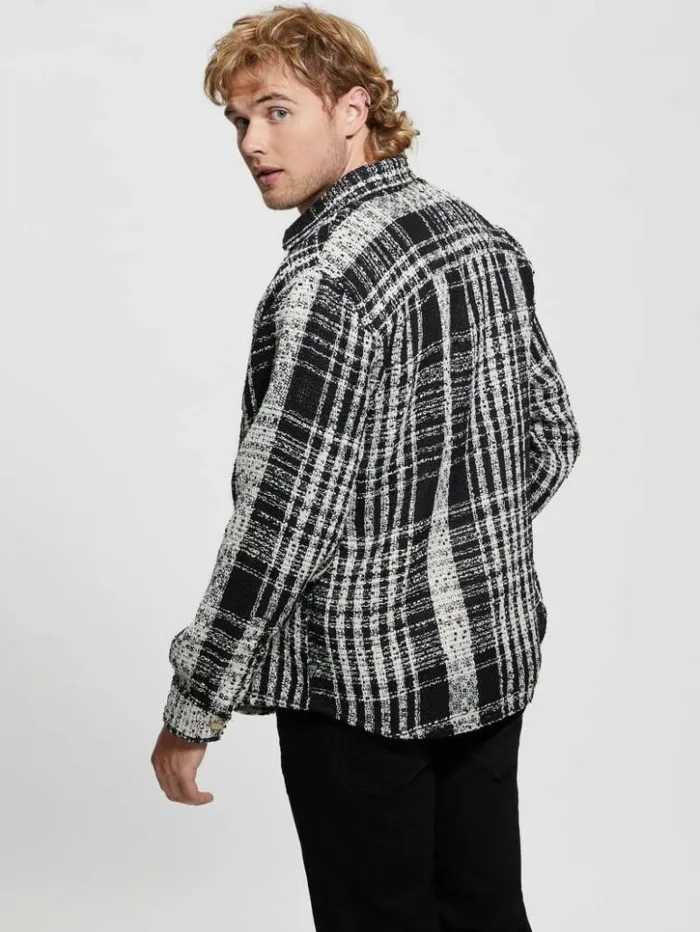 Men GUESS Shirts Soyer Plaid Heavyweight Shirt Salt White Multi