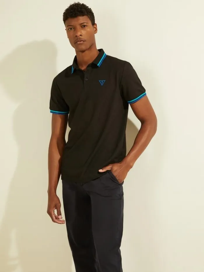 Men GUESS Shirts Sports Pique Logo Polo Black