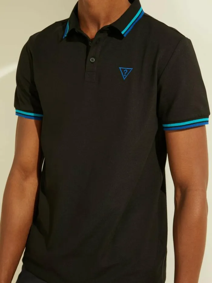 Men GUESS Shirts Sports Pique Logo Polo Black