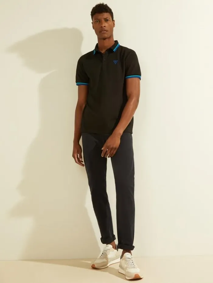 Men GUESS Shirts Sports Pique Logo Polo Black