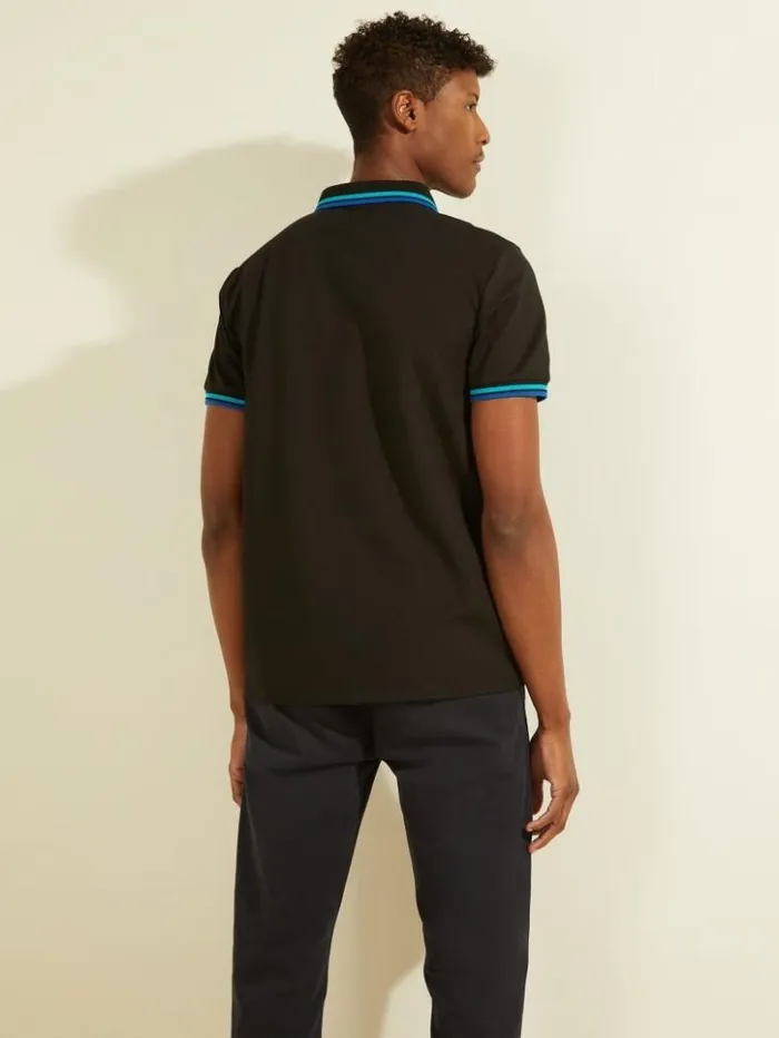 Men GUESS Shirts Sports Pique Logo Polo Black