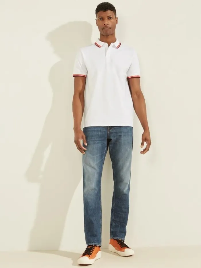 Men GUESS Shirts Sports Pique Polo Pure White