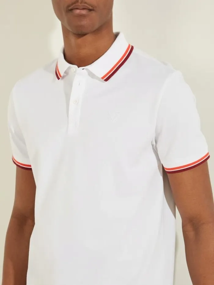 Men GUESS Shirts Sports Pique Polo Pure White