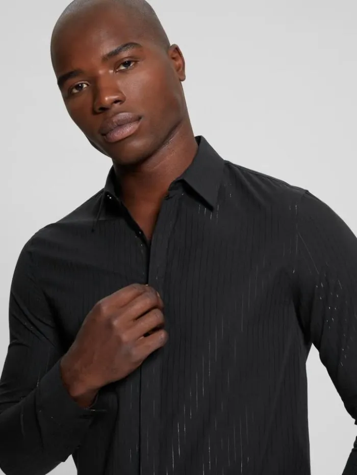 Men GUESS Shirts Sunset Lurex Shirt Yd Jet Black Black Lure