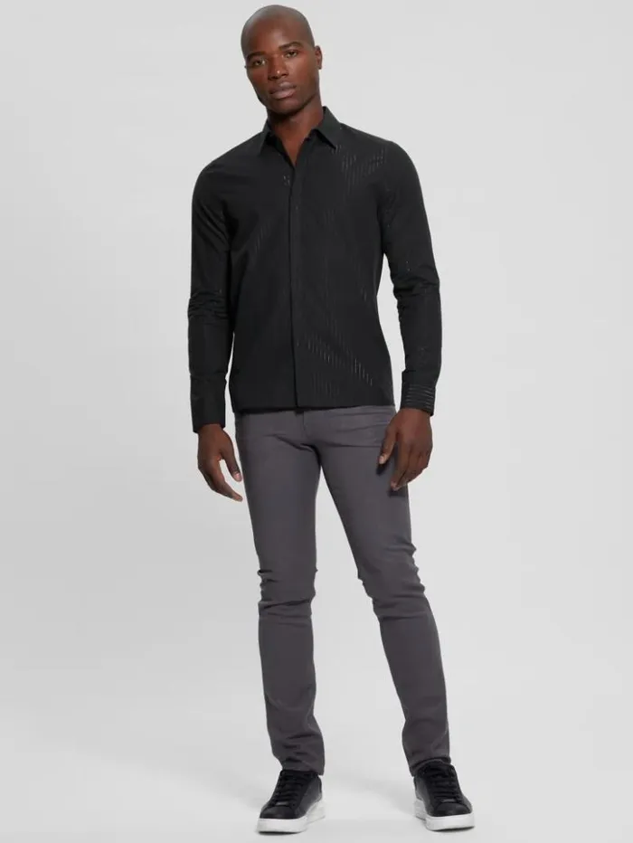 Men GUESS Shirts Sunset Lurex Shirt Yd Jet Black Black Lure
