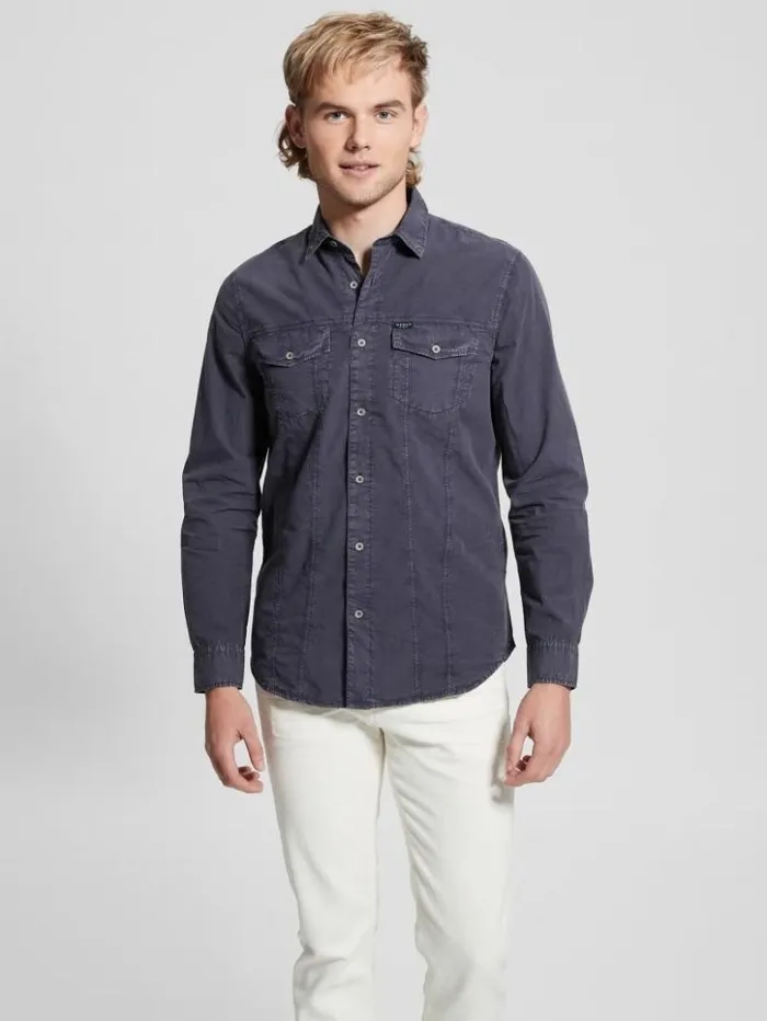 Men GUESS Shirts Sunset Washed Shirt Bleu lgant