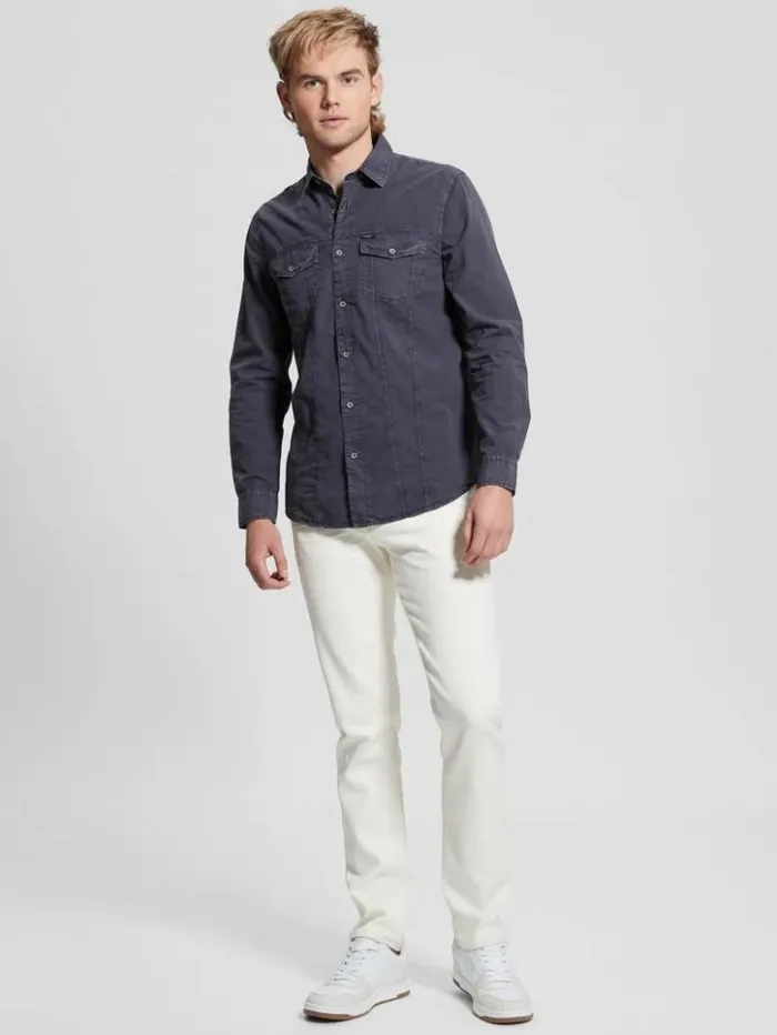 Men GUESS Shirts Sunset Washed Shirt Bleu lgant